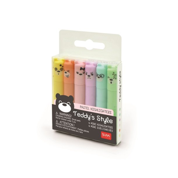 Teddy's style, st med 6 mini-highlighters med pastelfarver