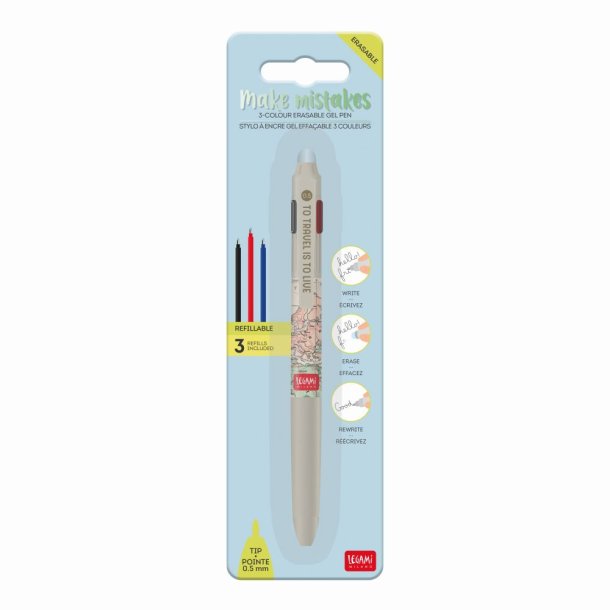 Erasable gel pen 3-in-1, Travel, gelpen med blk der kan viskes ud 